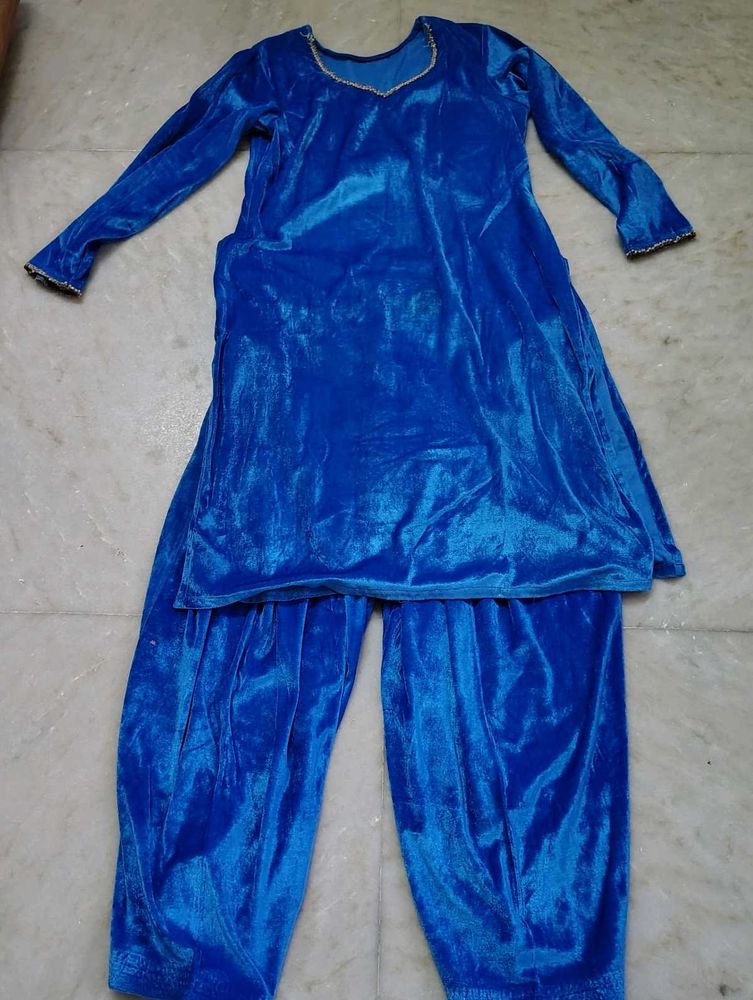 Blue Soft Velvet Kurta Salwar