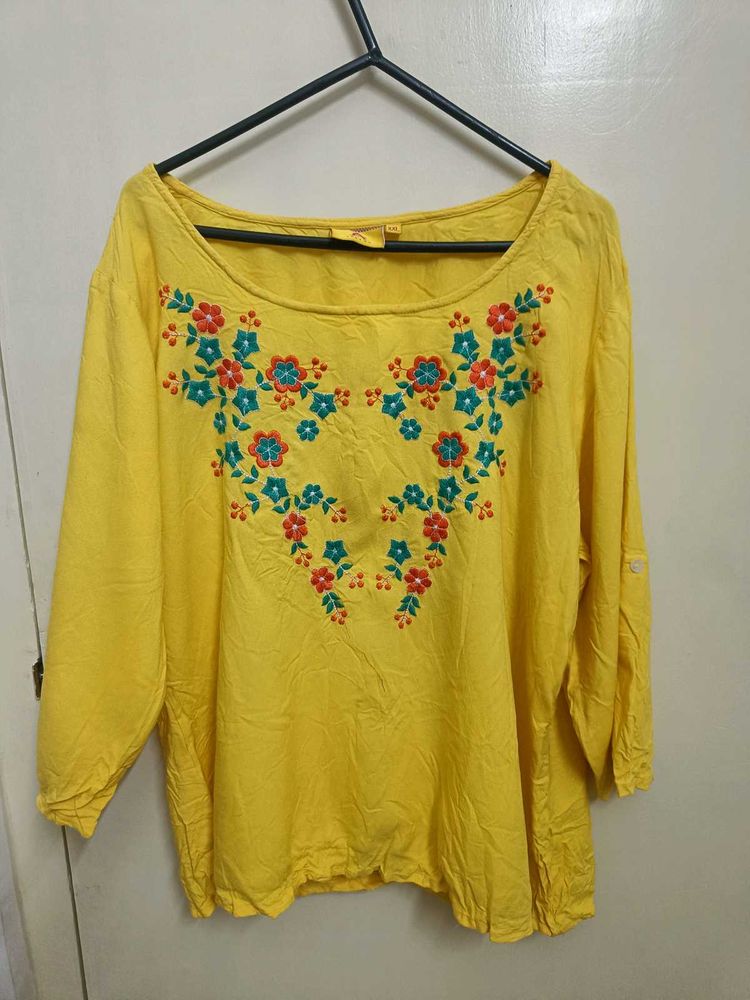 Yellow Embroidered Top