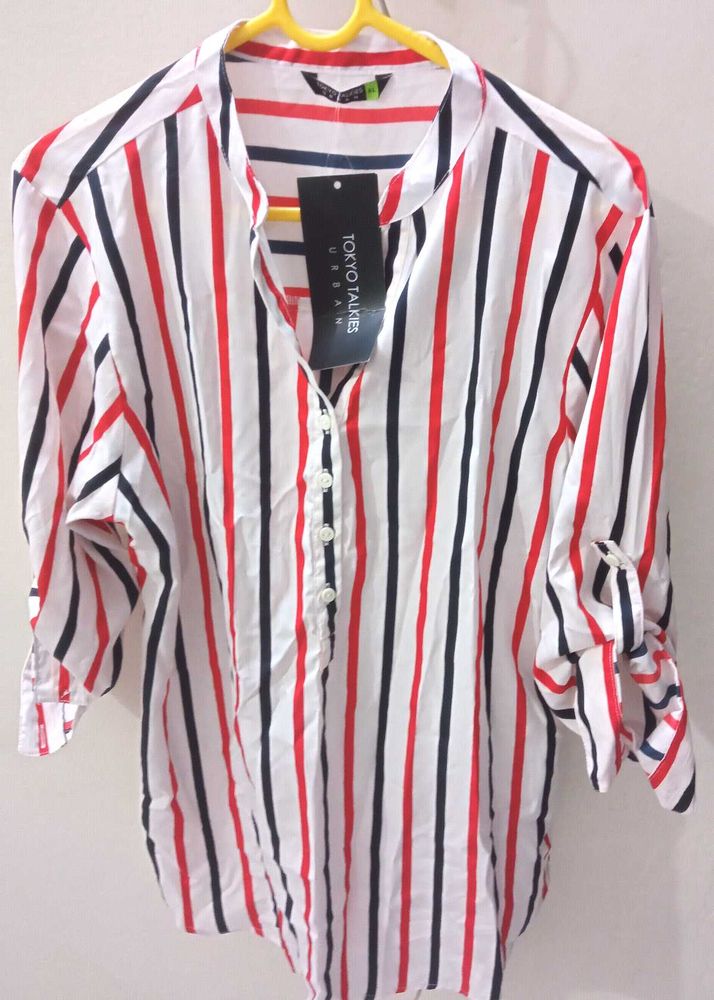 White Stripted Tunic Shirt Style Top