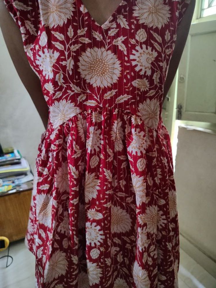 Floral Print Red Dress