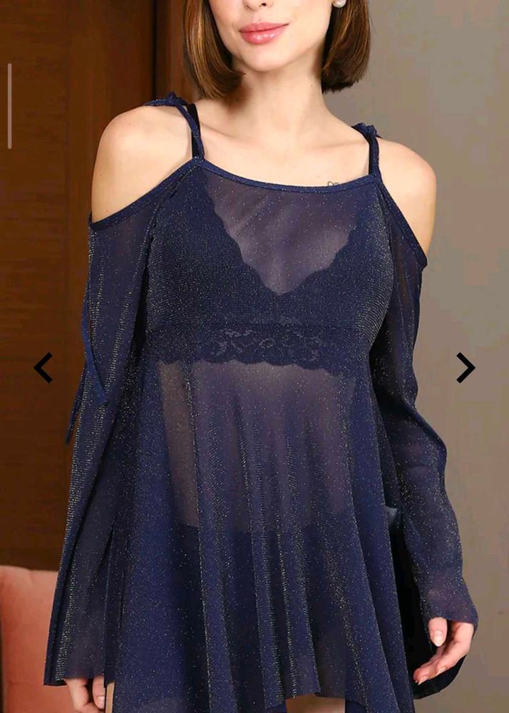 New Sheer Blue Cold Shoulder Top Bargainable