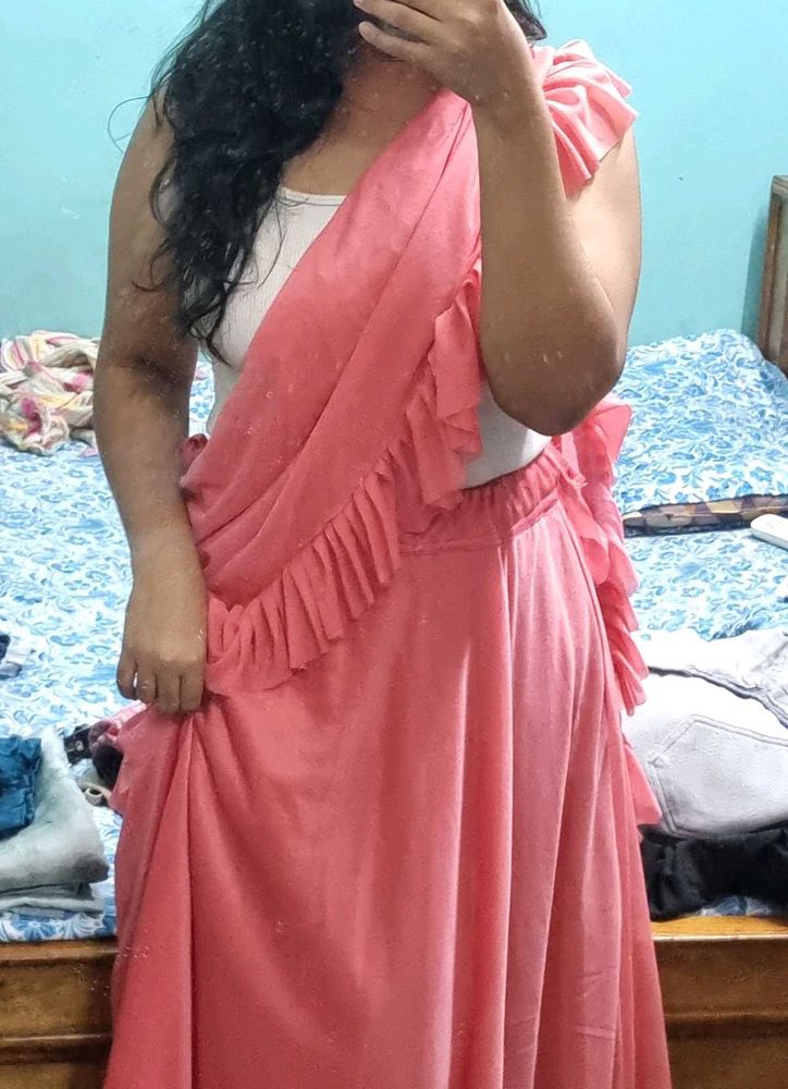 Peach skirt with ruffle dupatta