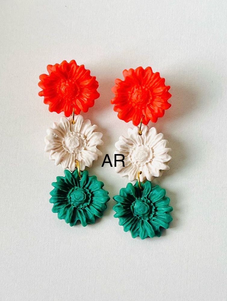 Tricolour Big Flower Earring