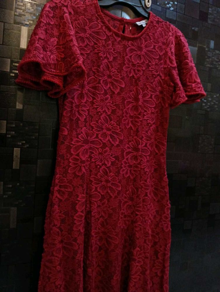 Red Lace Midi Dress