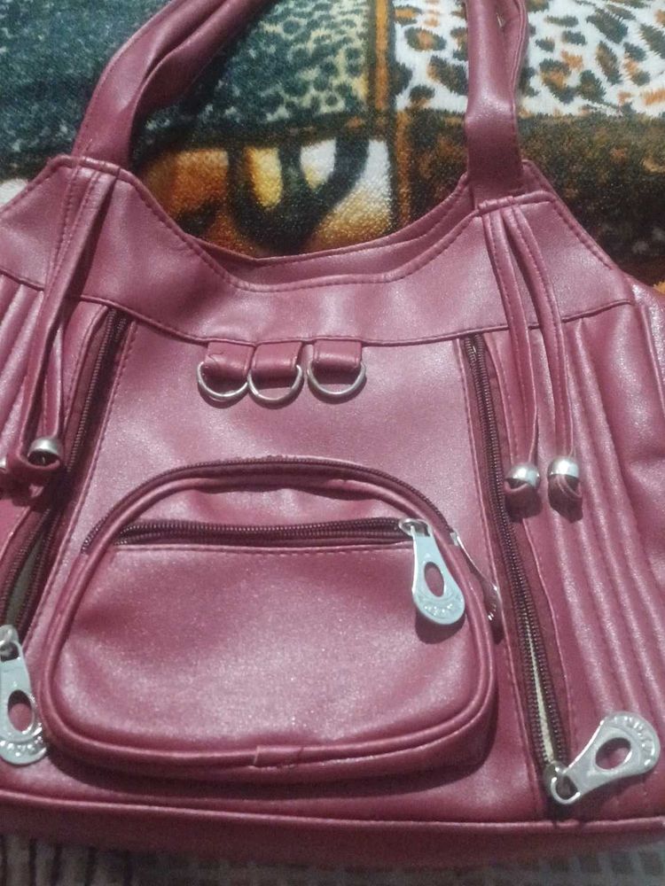 Burgundy Faux Leather Shoulder Bag red color