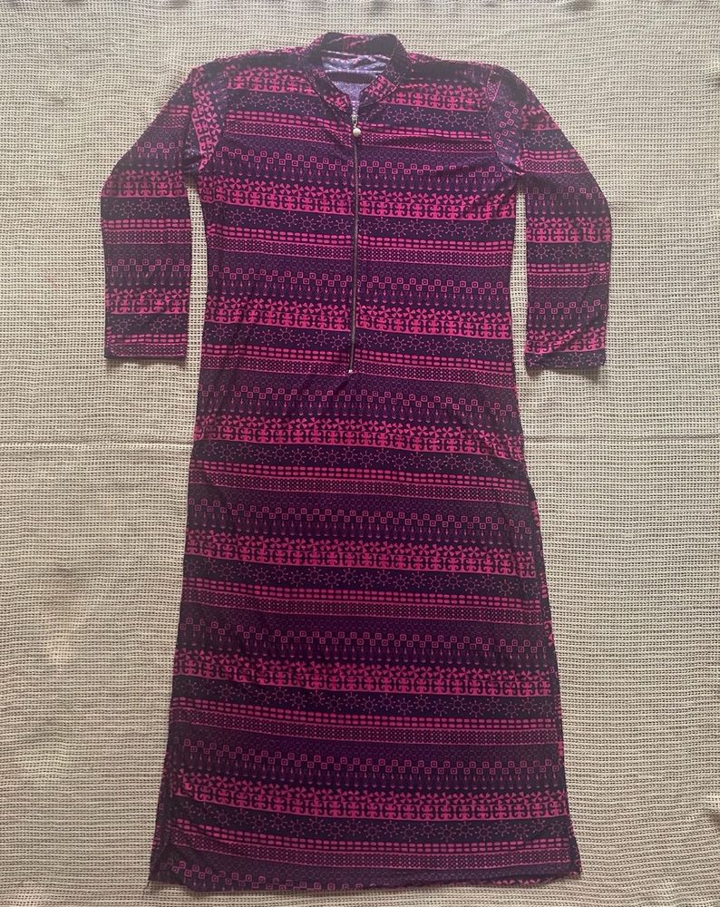 Patterned Purple Stretchable Kurta