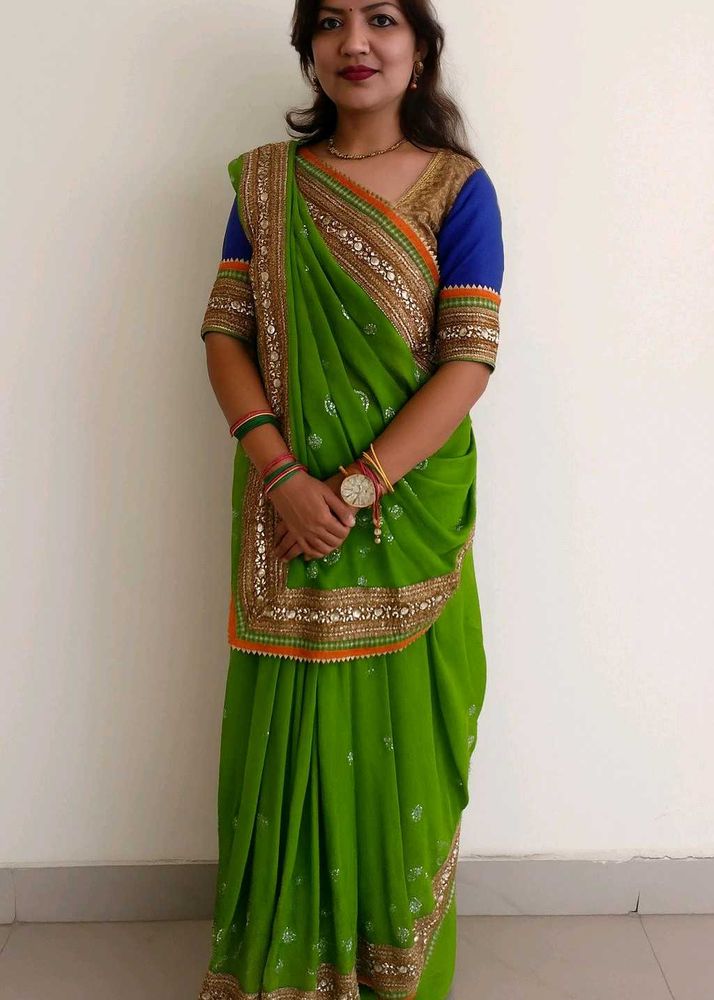 Heavy Georgette Popat Green Saree