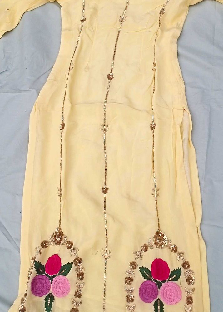 Embroidered Light Yellow Kurti
