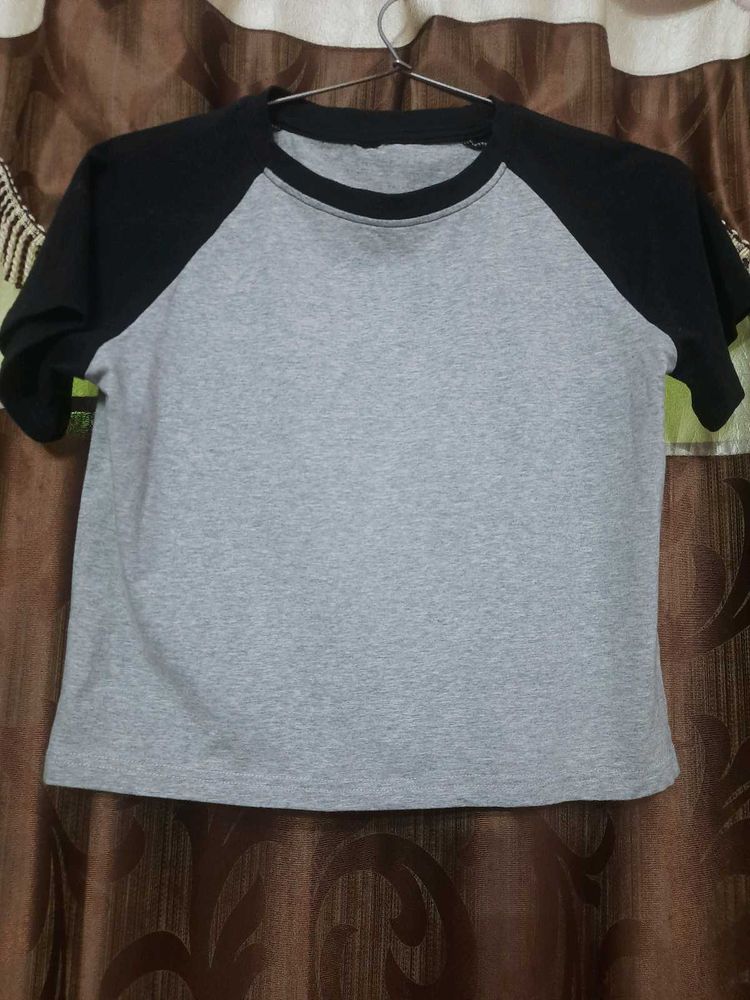 Grey Tee With Black Raglan Sleeve