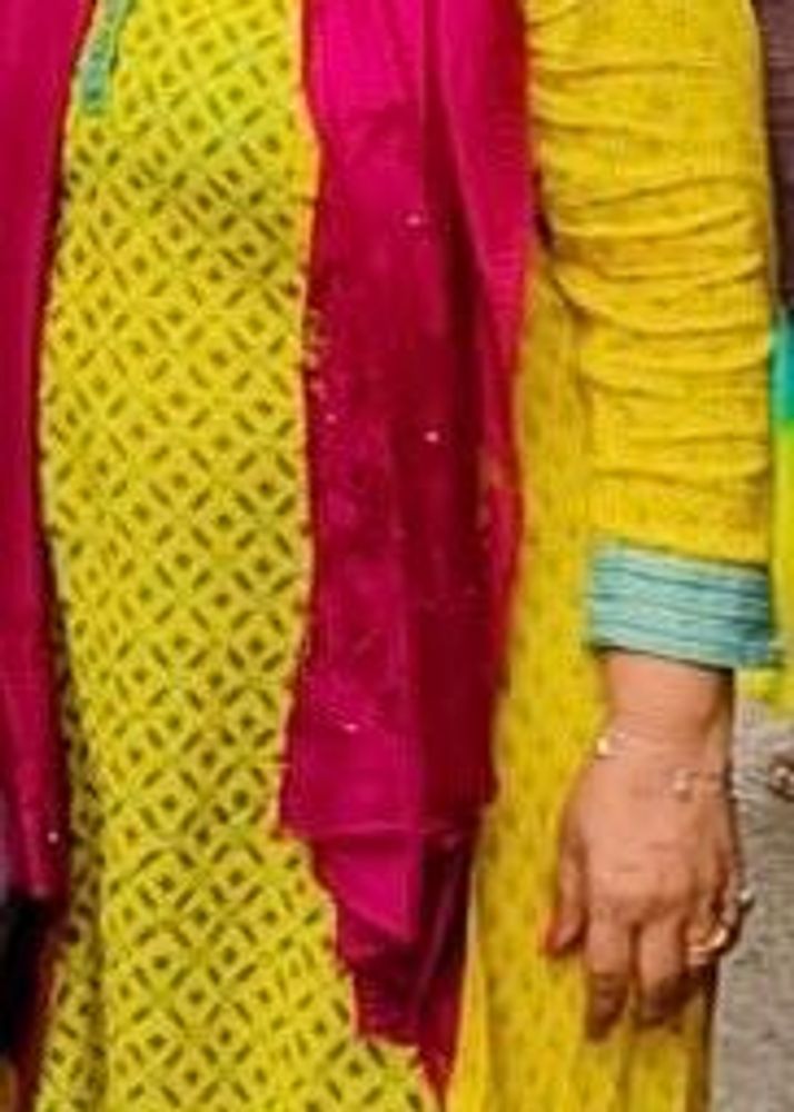 Yellow &amp; Pink Patterned Kurta, Size- XL