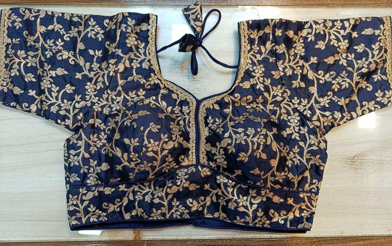 Elegant Blue &amp; Gold Blouse