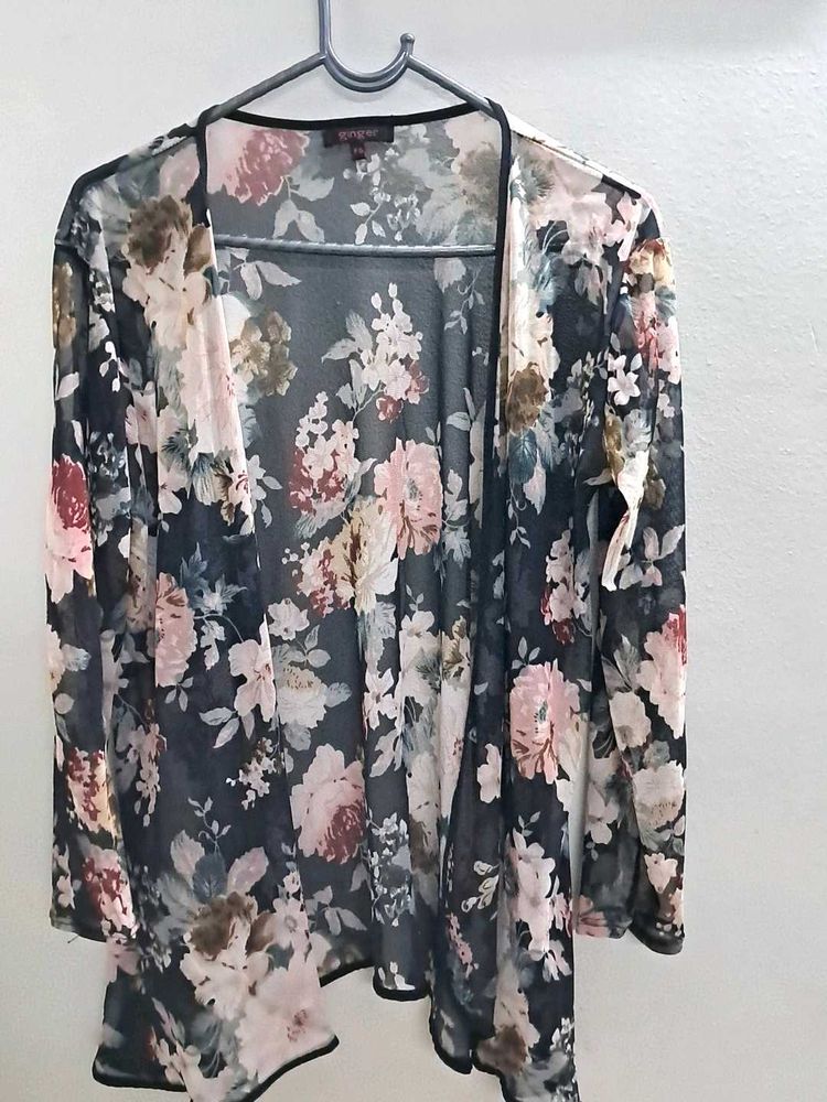 Floral Print See-Through Cardigan