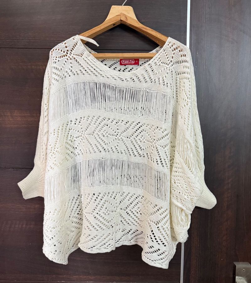 Cream Crochet Knit Top