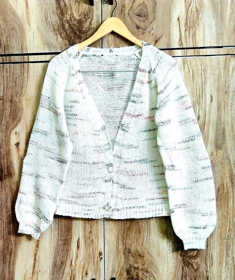 Soft Wool Off White Cardigan Size-40