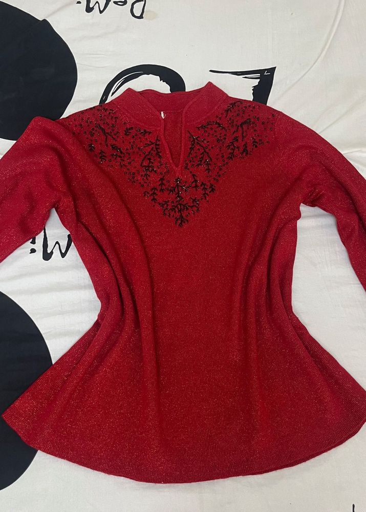 Vintage Red Embellished Top