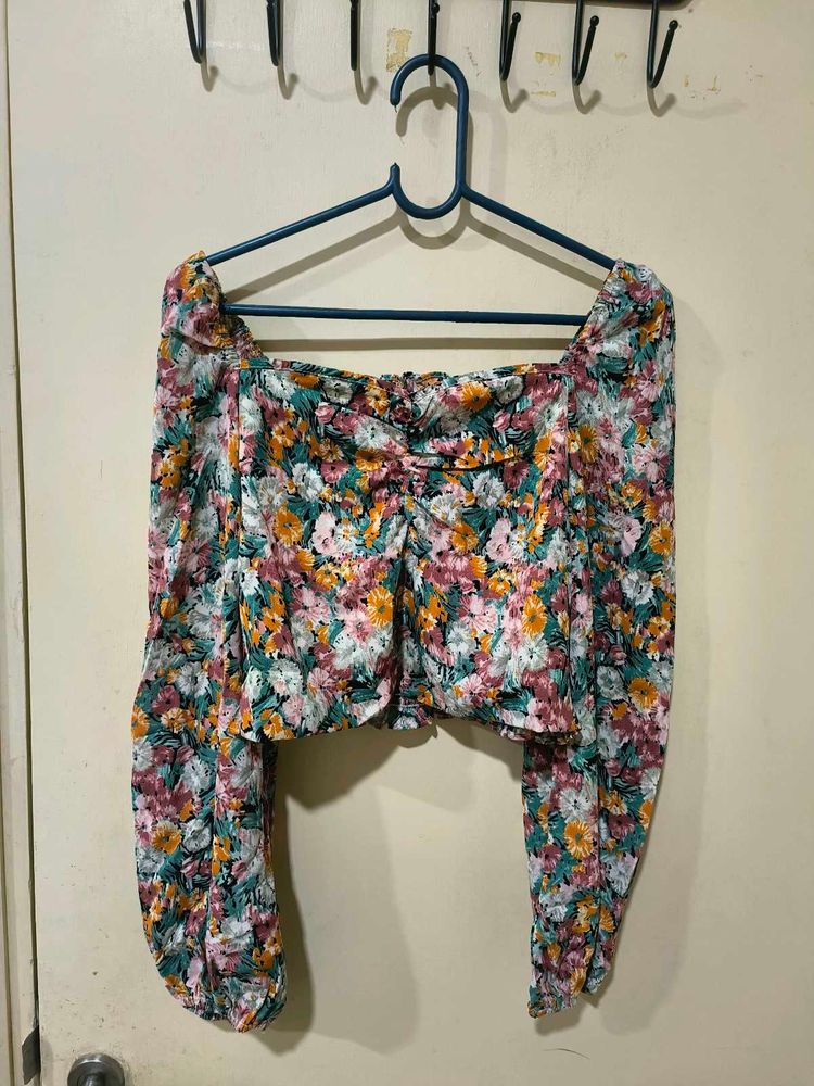 Floral Long Sleeve Crop Top