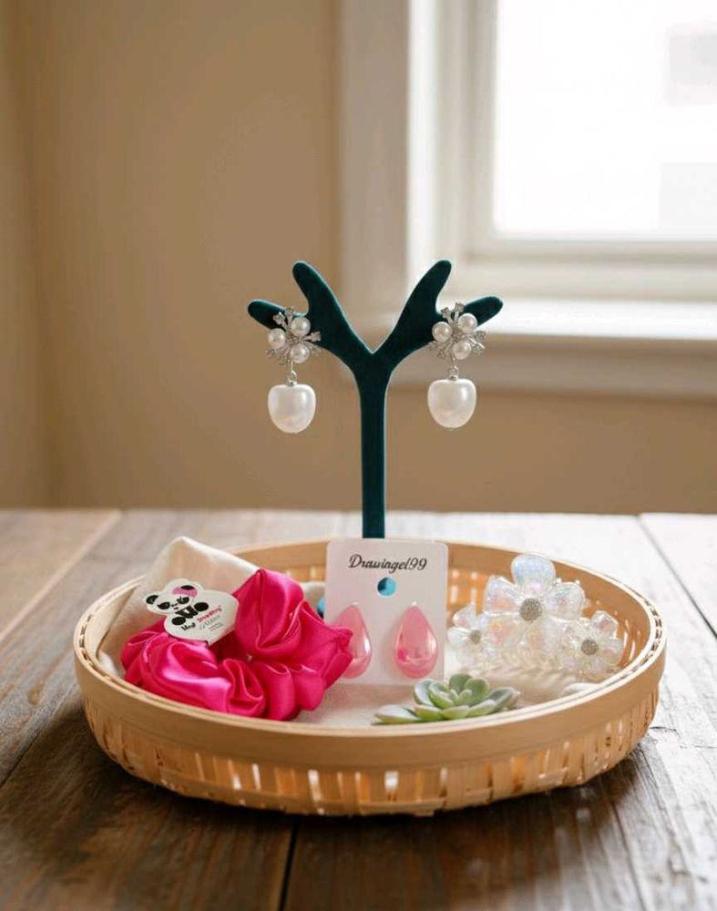 Assorted earrings, clutcher &amp; scrunchie