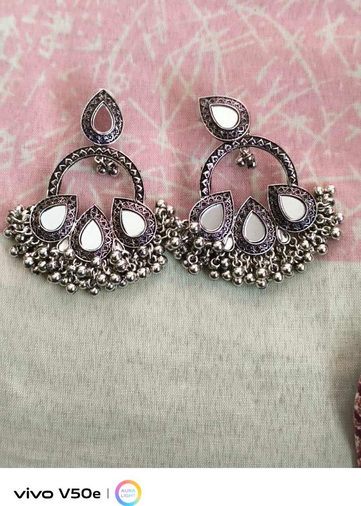 Combo Of 3 Silver Mirror Jhumka Earrings