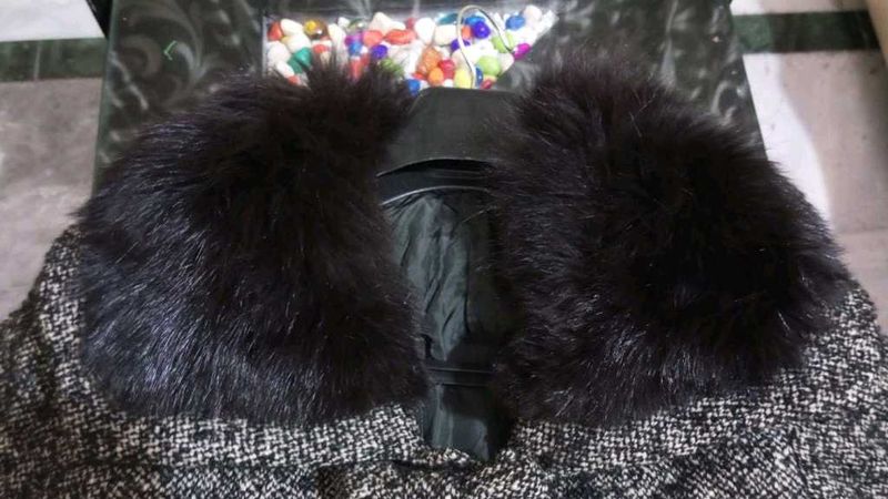 Wool Blend Coat with Fur Collar