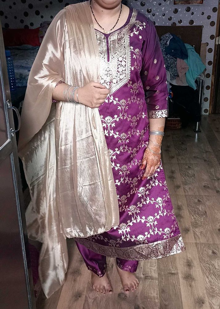 Elegant Purple Salwar Suit Set Banarasi Material