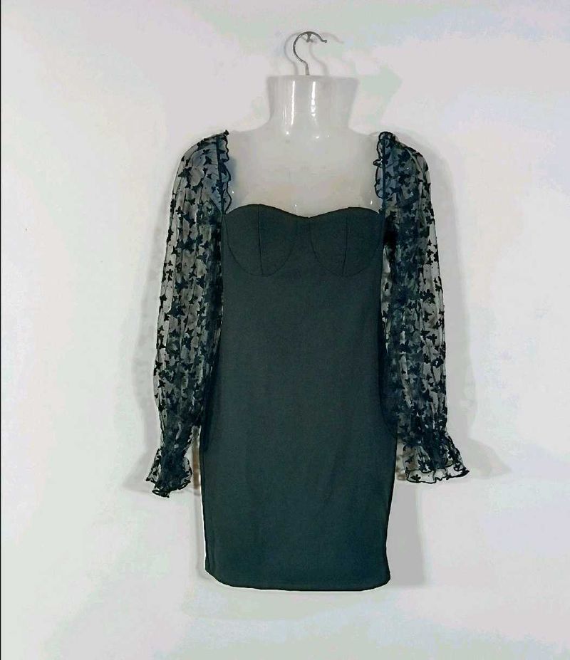 Corset Black Mesh Sleeve Mini Dress