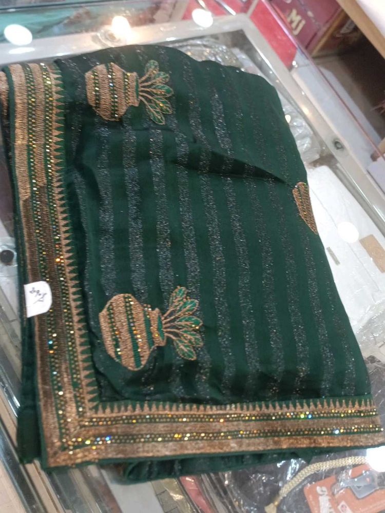 Emerald Green Embellished Saree (Issue)