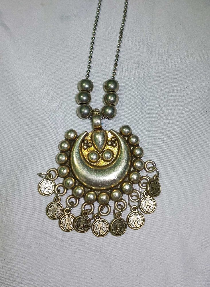 ethnic oxidised silver w Coin Pendant Necklace