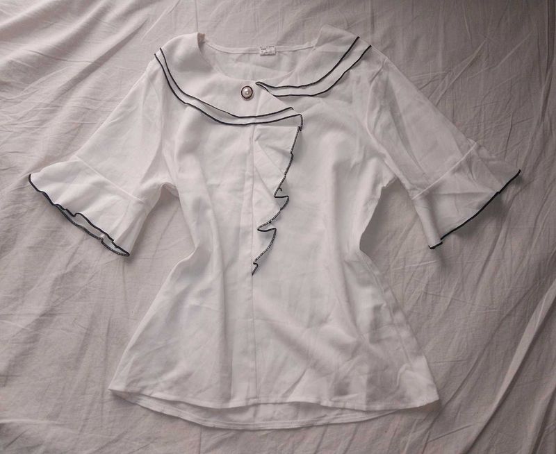 White Blouse with Black Trim