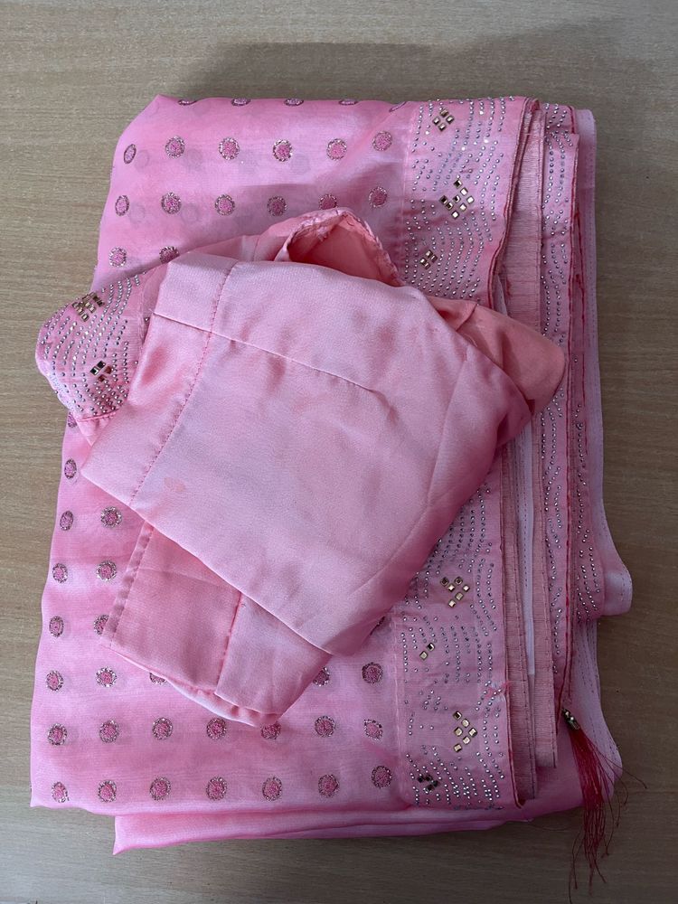 Pink Embellished Saree with Blouse
