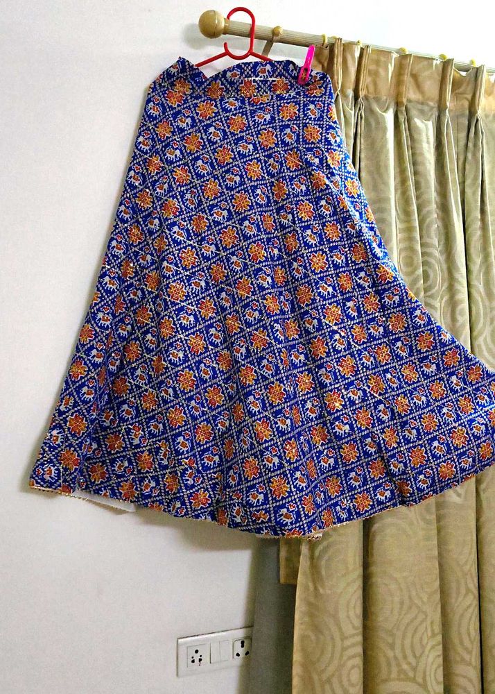 Blue Floral Elephant Print Lehanga Choli
