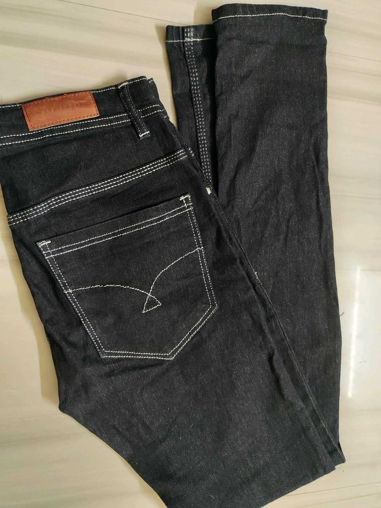 Dark Black Jeans with White Stitching(New)