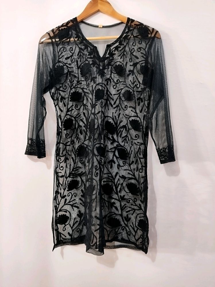 Women Black Self Designed Transparent Kurti | Bust