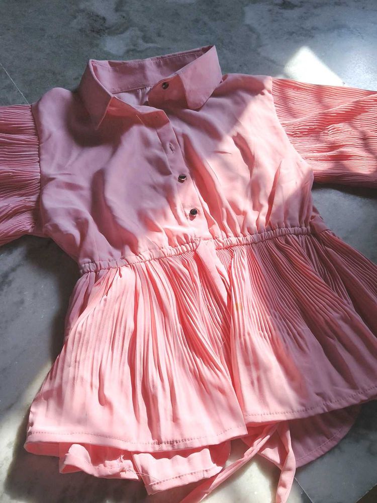 Pink Pleated Top