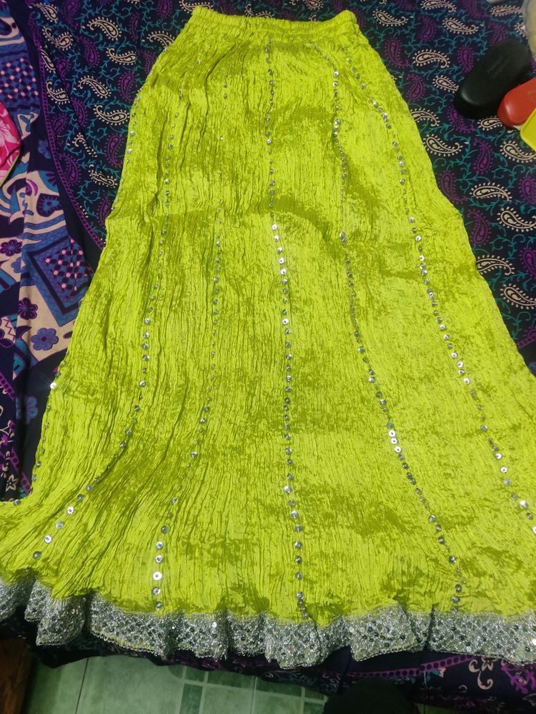 Parrot Green Sequence Work Beautiful Lehnga Style Skirt