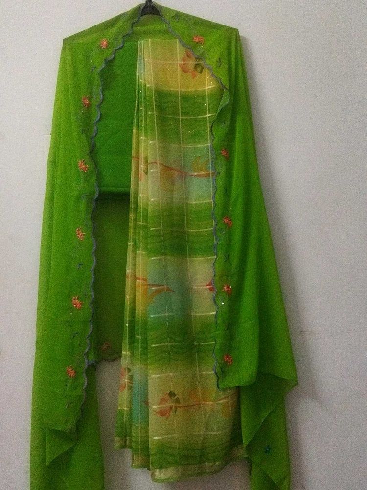 Lush Green Floral Unstitched Suit l Double Shade