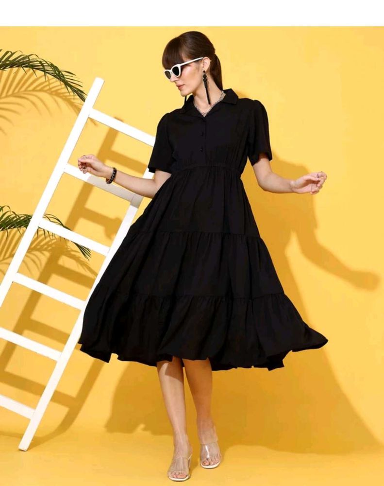 With tag Black Ruffle Midi Dress
