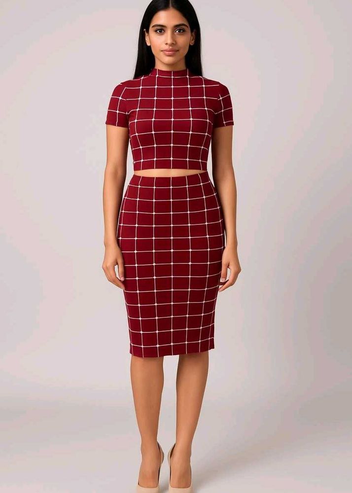 Chic Checkered Co-ord Set With Pencil Skirt
