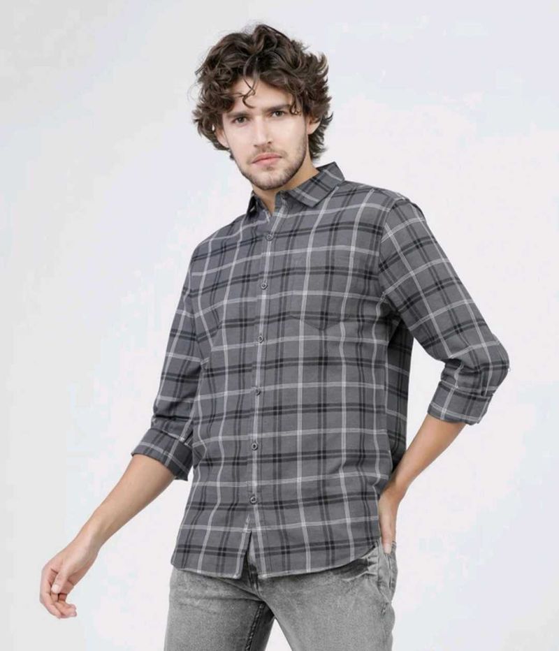 KETCH Slim fit Stylish Grey Checked Casual Shirt