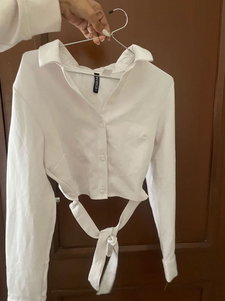 White Tie Front Crop Top