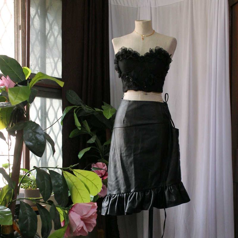Black 3D Flower Beaded Corset Top