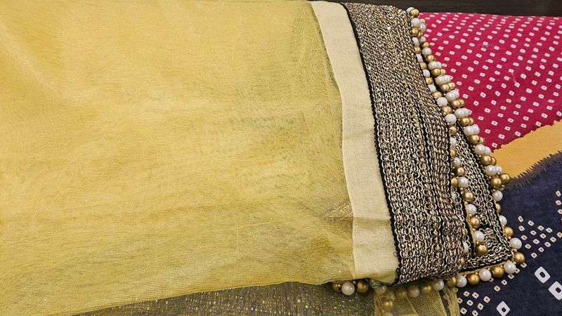 Net Saree With Heavy Pearl Border
