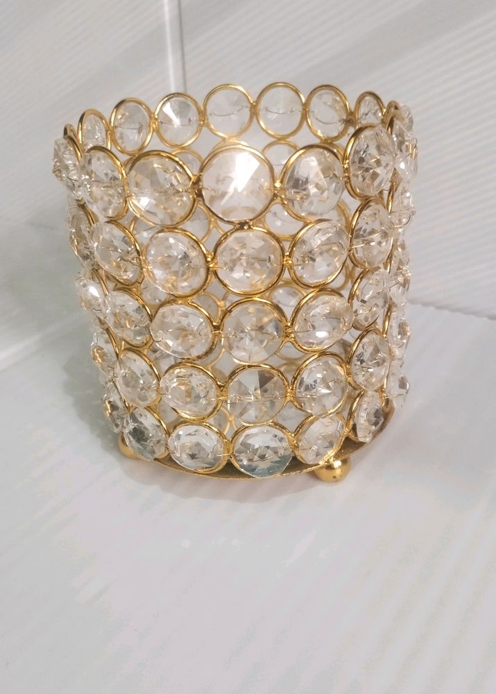 Golden Crystal Candle Holder