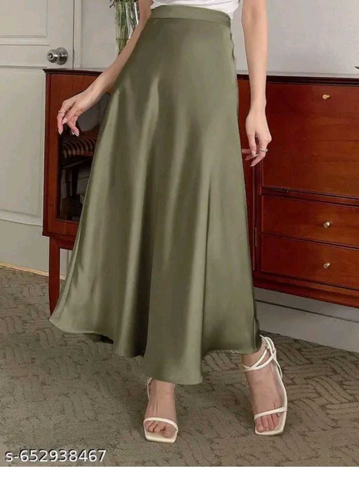 Elegant Olive Green Satin Skirt customize size