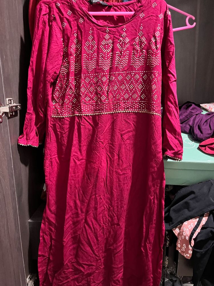 Maroon Embellished Kurti
