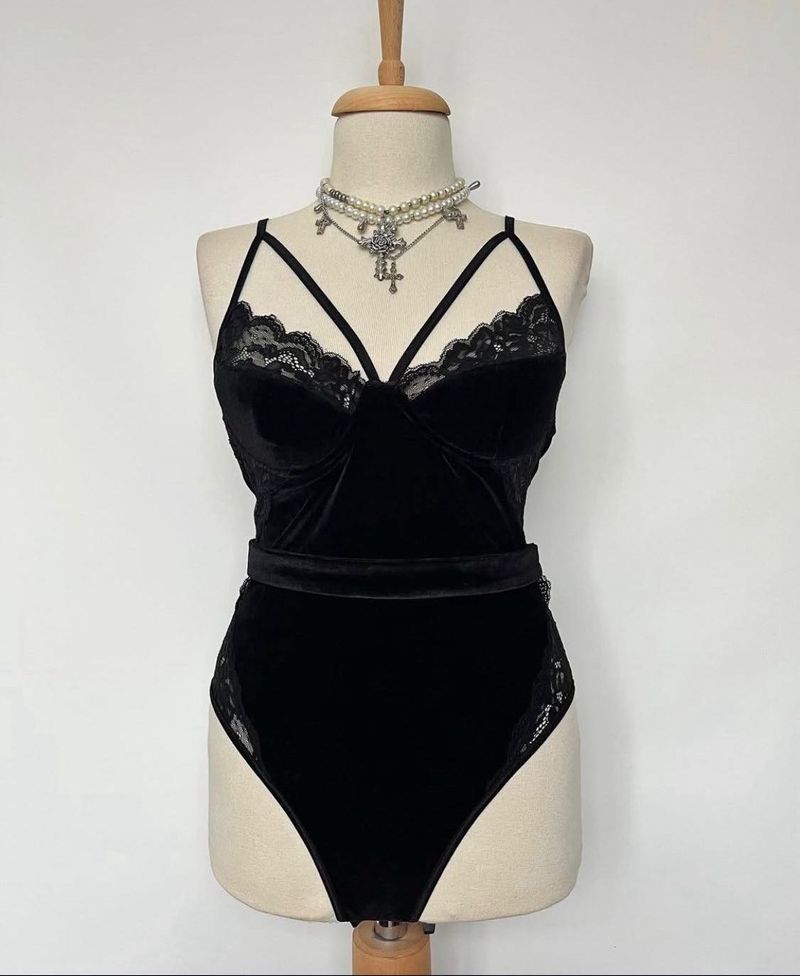 Black Velvet &amp; Lace Bodysuit