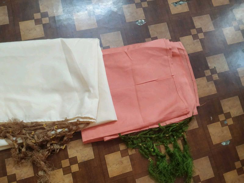 White And Peach Colour Ethnic Dupatta Set