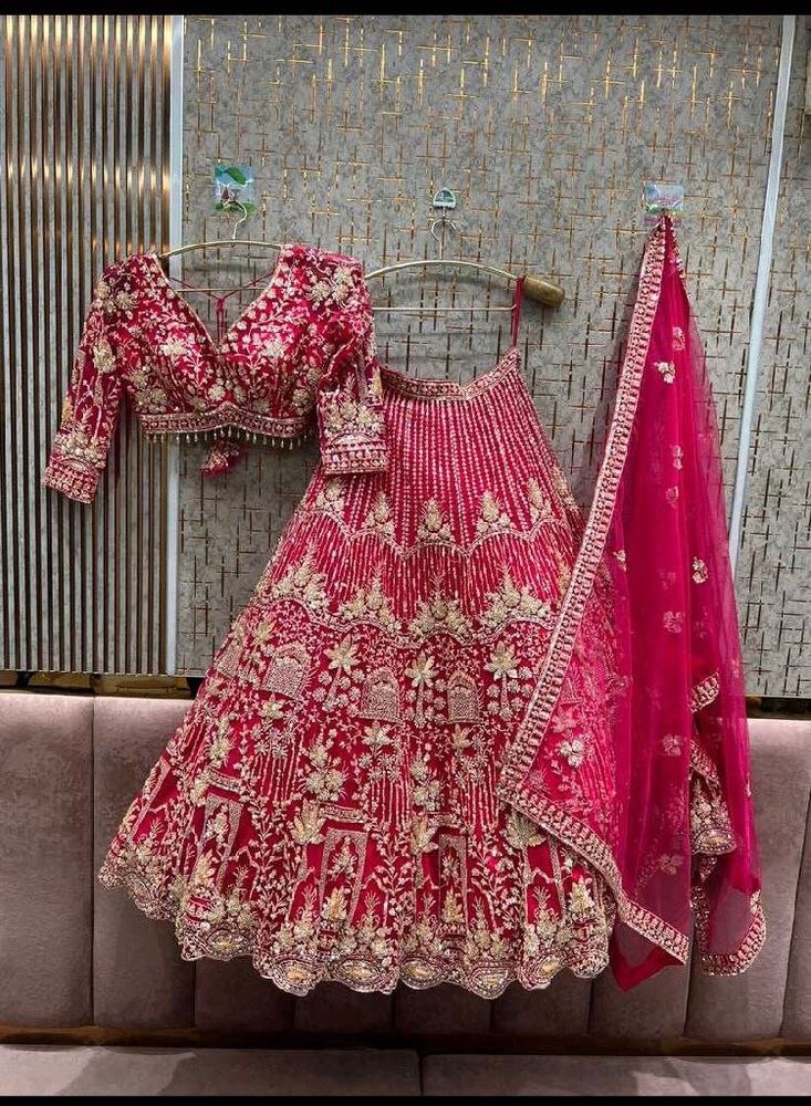 Cherry Red Embroidered Lehenga Choli Dupatt