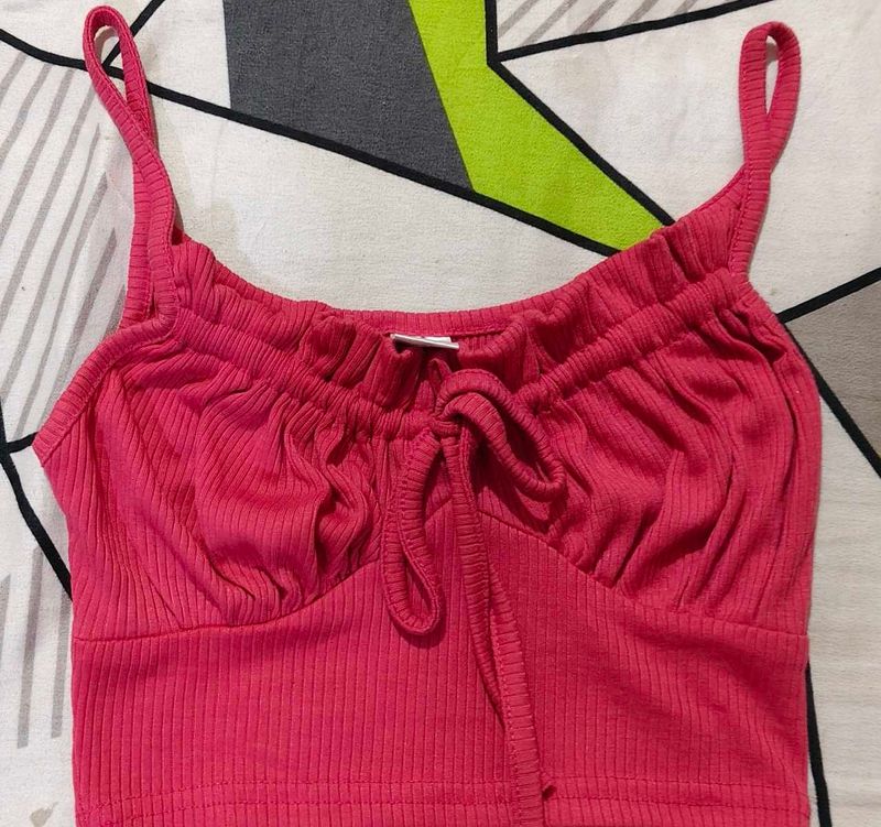 Pink Tie-Front Crop Top