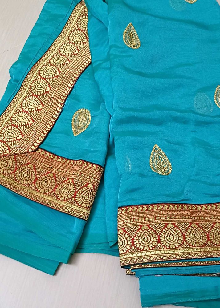 Elegant Blue Embroidered Saree