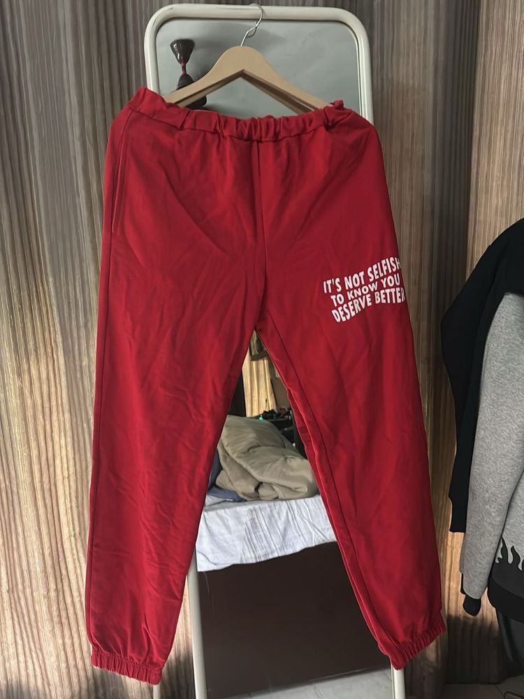 Red Graphic Print Sweatpants